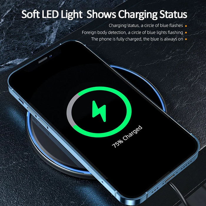 15W Qi Wireless Charging Pad — Fast Charger for iPhone, Samsung & AirPods