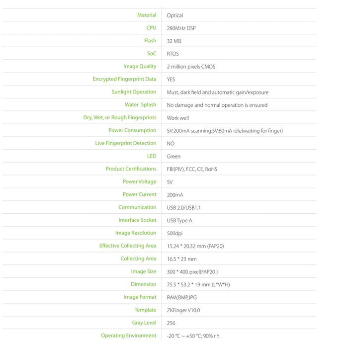 Live10R (ZK9500) USB Optical Fingerprint Scanner with Free SDK (Windows, Android, Linux)