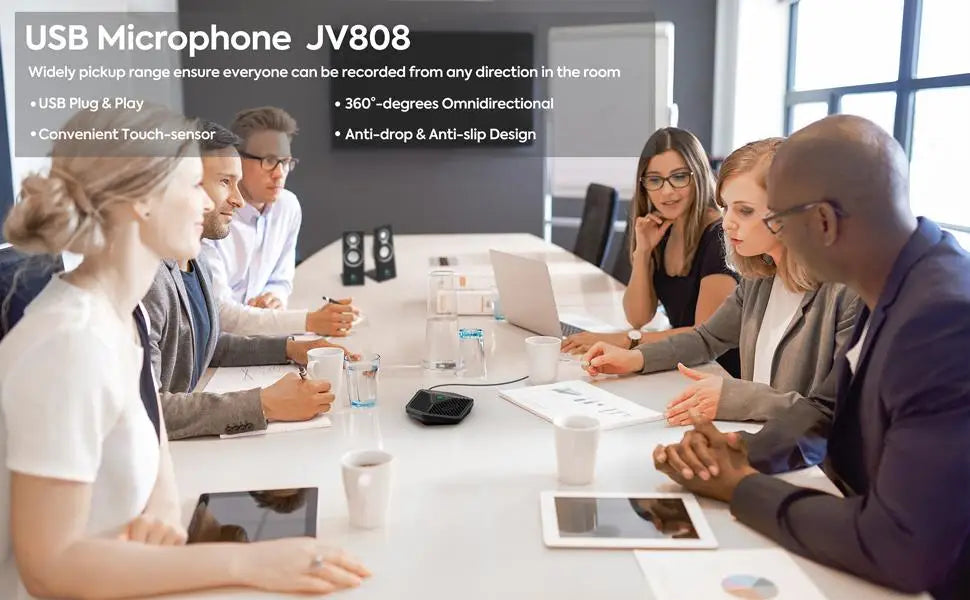 JV808 USB Conference Microphone — Omnidirectional Condenser Desktop Mic for PC & Laptop