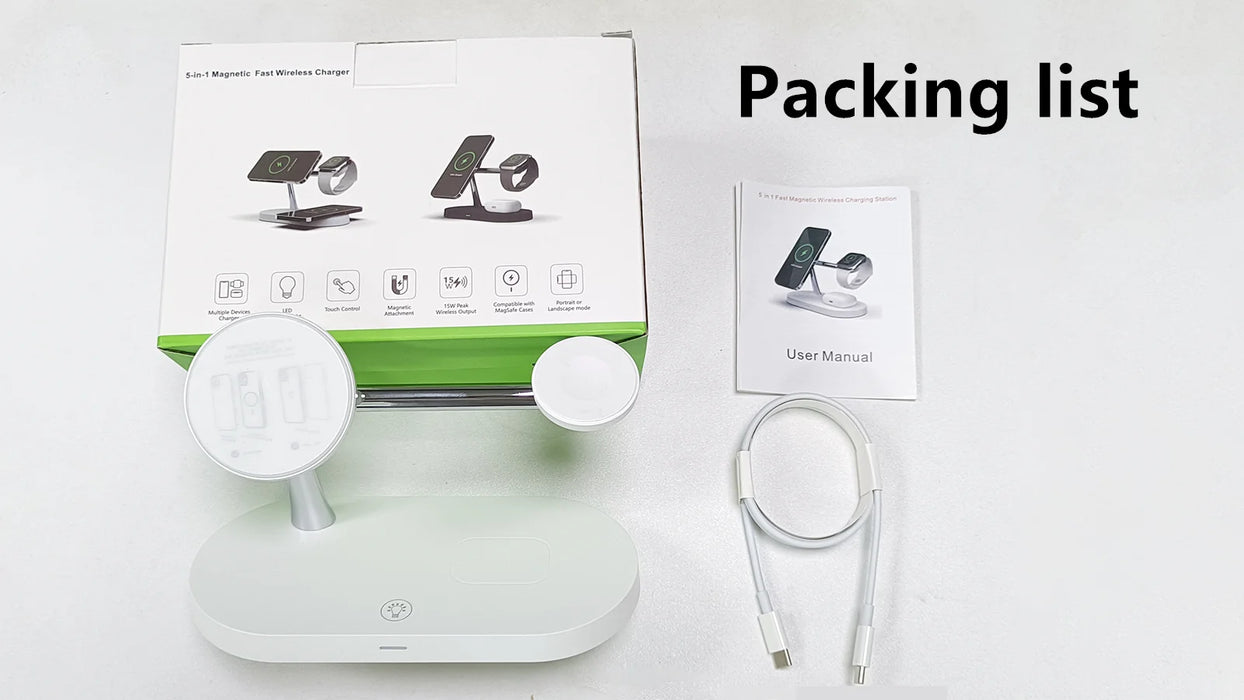 3-in-1 Magnetic Wireless Charger Stand for iPhone 12–17, Apple Watch Series 4–10 & AirPods (Qi)