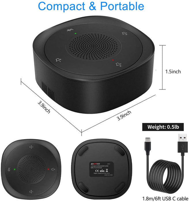USB Conference Speakerphone — 360° Omnidirectional Condenser Mic with Mute & Volume