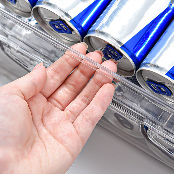 2-Tier Automatic Roll-Down Fridge Drink Dispenser — Clear Stackable Can Organiser