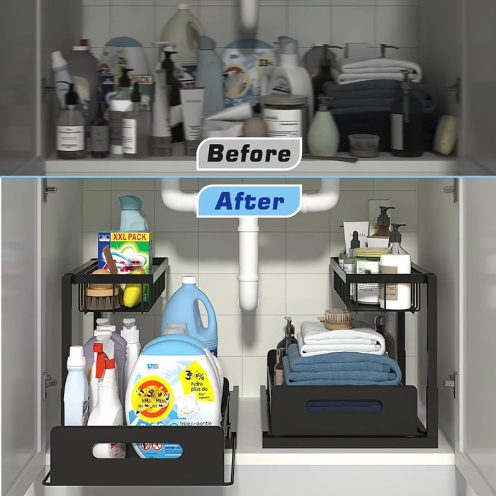 Under-Sink Sliding Drawer Organiser — Metal Pull-Out Shelves for Kitchen, Bathroom & Garage
