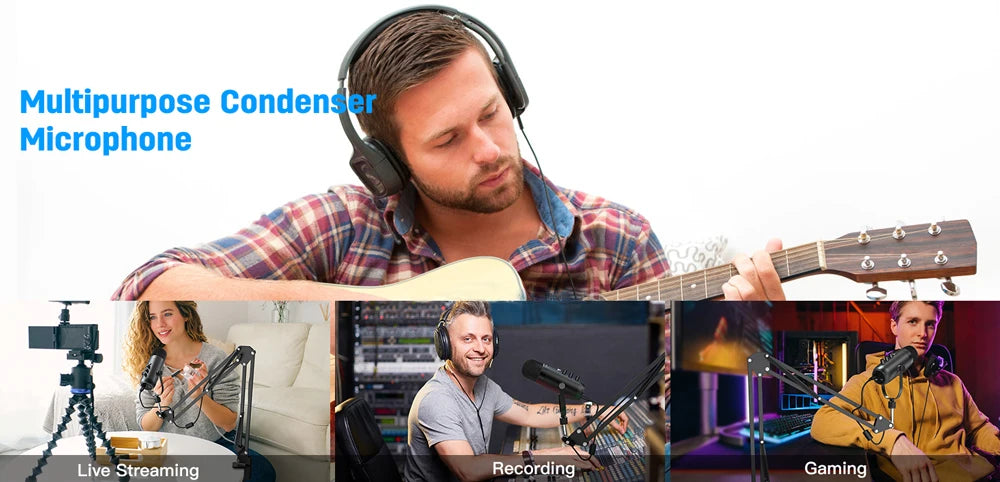 USB Cardioid Condenser Microphone Kit with Boom Arm — Streaming & Podcast Setup
