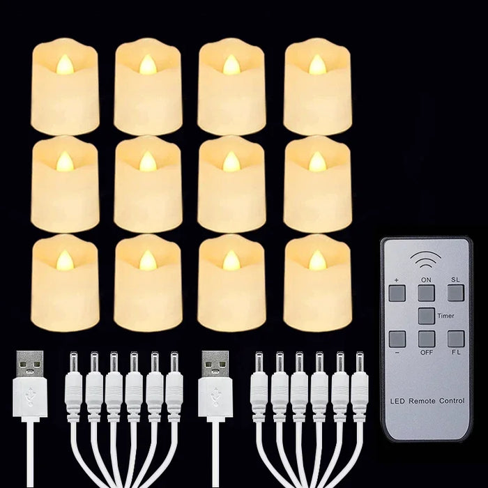 Rechargeable LED Tea Lights with Timer & Remote — Flameless Candles for Weddings & Home