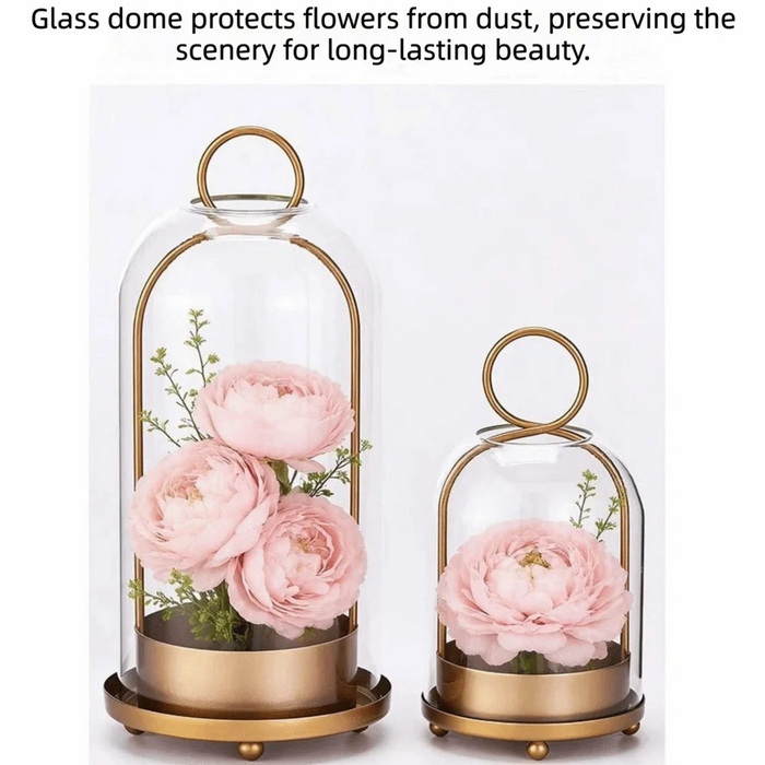 Vintage Brass Metal Candle Holder Set with Glass Domes