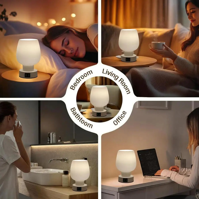 Modern Touch Control LED Desk Lamp - Dimmable, Flicker Free, White Glass Shade Night Light - Perfect for Easy Bedside Illumination
