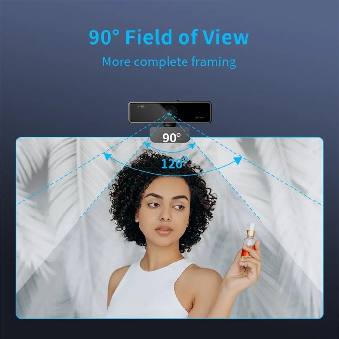 nuroum V11 2K Webcam — 1080p 60FPS, 90° Wide Angle, USB Plug & Play with Mic & Privacy Cover