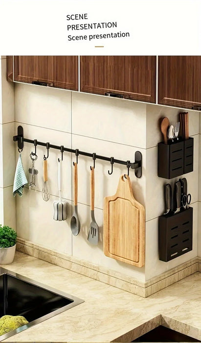 Wall-Mounted Kitchen Hook Rack for Pot Lids and Utensils