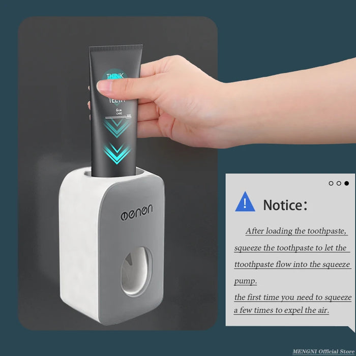 Automatic Toothpaste Dispenser & Dust‑Proof Toothbrush Holder — Wall‑Mount Squeezer Bathroom Set