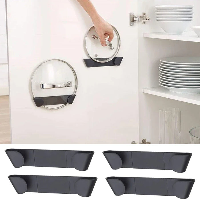 Self‑Adhesive Wall‑Mounted Pot Lid Rack – Black (1/2/4 pcs)