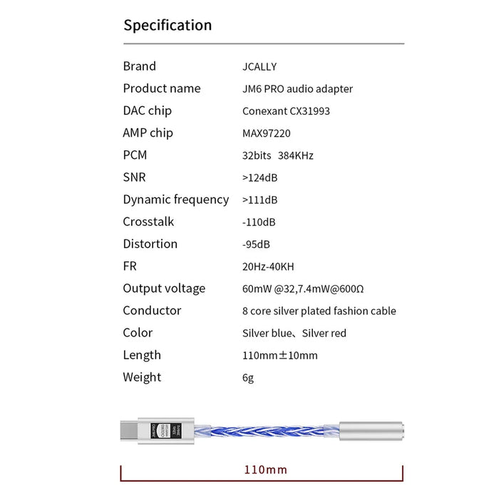 JM6 Pro Type-C to 3.5mm Dual DAC Headphone Amplifier (CX31993 + MAX97220)
