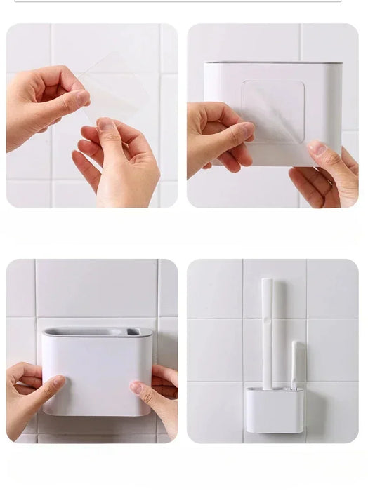 Silicone Toilet Brush Set — Flat Flexible Head with Wall-Mounted Holder