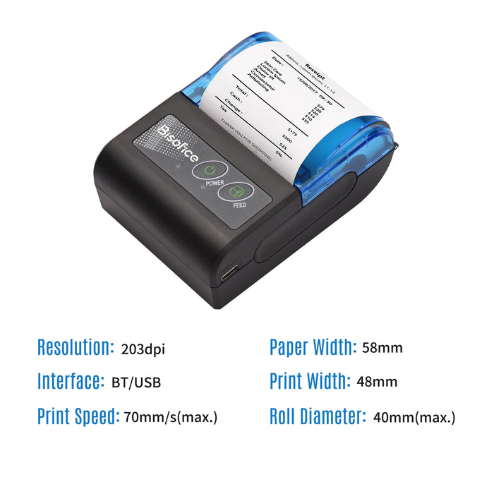 Portable Mini 2-inch Thermal Receipt Printer — Bluetooth & USB, 58mm for Restaurants & Retail