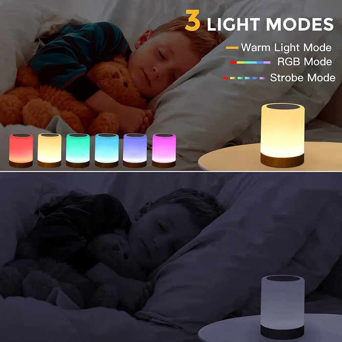 LED Touch lampe - sengelampe med RGB-lys, berøringssensor og bærbar skrivebordslampefunktion - perfekt belysningsløsning til soveværelset og gave til børn