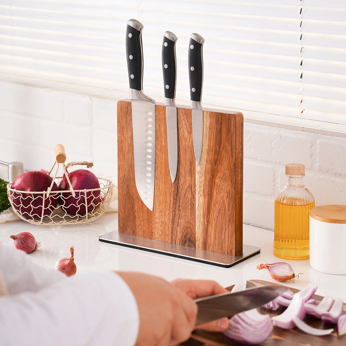 Acacia Wood Magnetic Knife Block – Modern Kitchen Holder with Strong Magnets