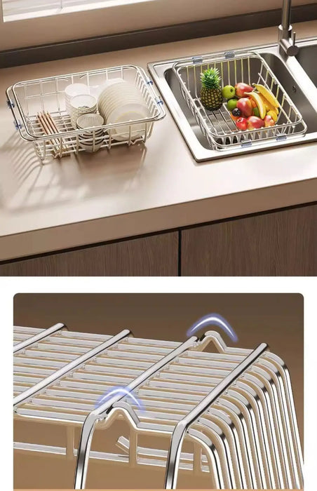 Telescopic Stainless Steel Sink Drainer Basket – Dish Rack Organiser