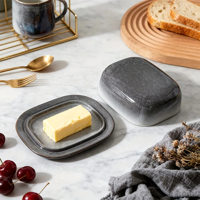 Retro Kiln-Change Porcelain Butter Dish with Lid — Countertop Butter Keeper