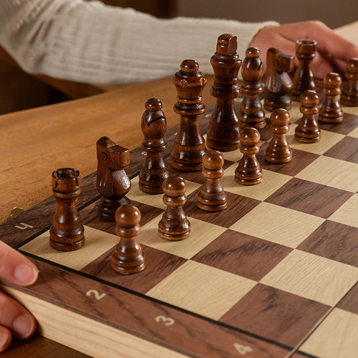 Magnetic Foldable Solid Wood Chess Set - Portable Board, Educational Gift