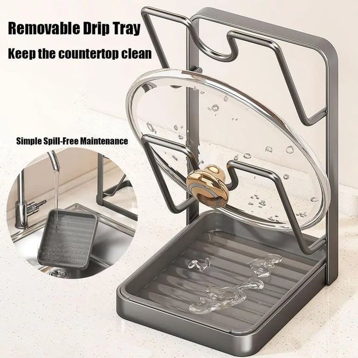 Pot Lid & Cutting Board Rack – Steel Holder, Single or Double Layer (White/Grey)