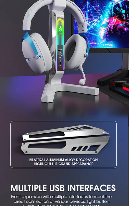 RGB Headset Stand with Sound‑Activated Lights and USB Dock