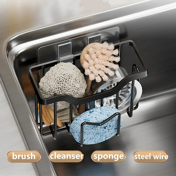 Sponge Holder for Kitchen Sink — Stainless Steel Sink Caddy with Adhesive Hook