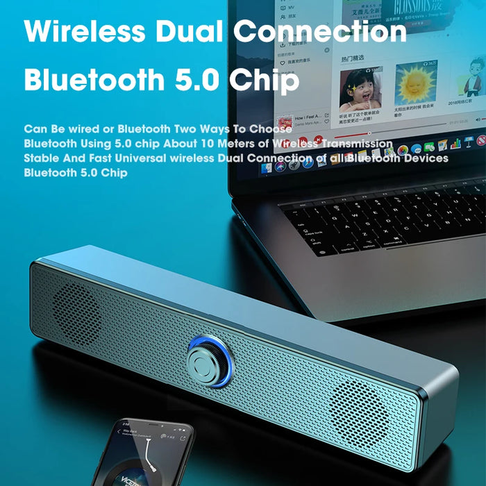 Portable Soundbar Speaker — Bluetooth 5.3 & Wired AUX, USB-powered, 2.0 Stereo
