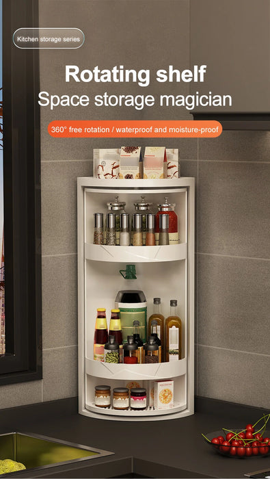 Rotating Adjustable Multi‑Tier Kitchen Corner Shelf – PP Spice & Bottle Organiser