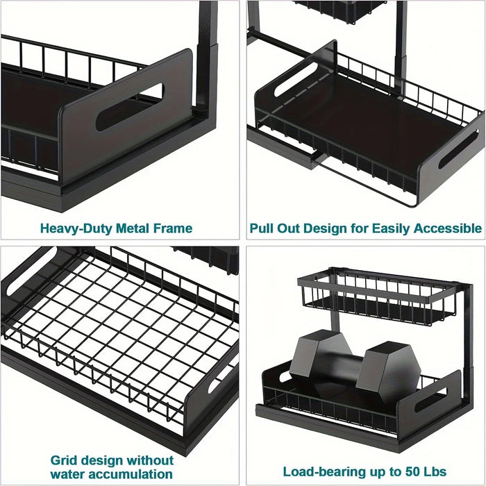 Under-Sink Sliding Drawer Organiser — Metal Pull-Out Shelves for Kitchen, Bathroom & Garage