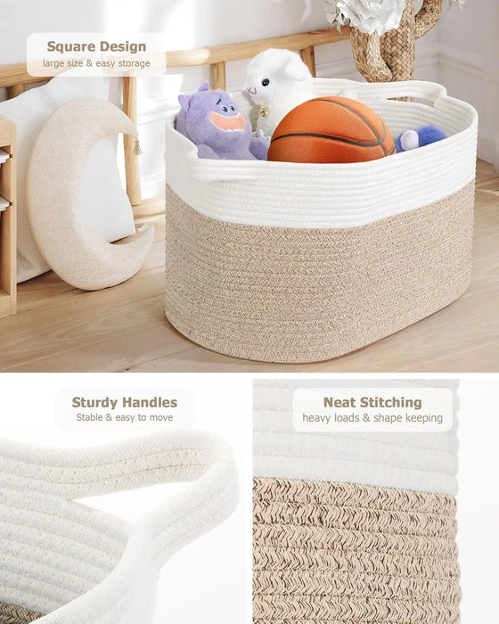 Large Cotton Rope Storage Basket – Foldable Laundry & Blanket Bin (55×38×30cm)