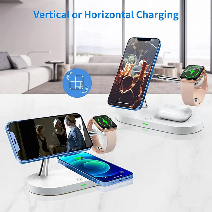3-in-1 Magnetic Wireless Charger Stand for iPhone 12–17, Apple Watch Series 4–10 & AirPods (Qi)