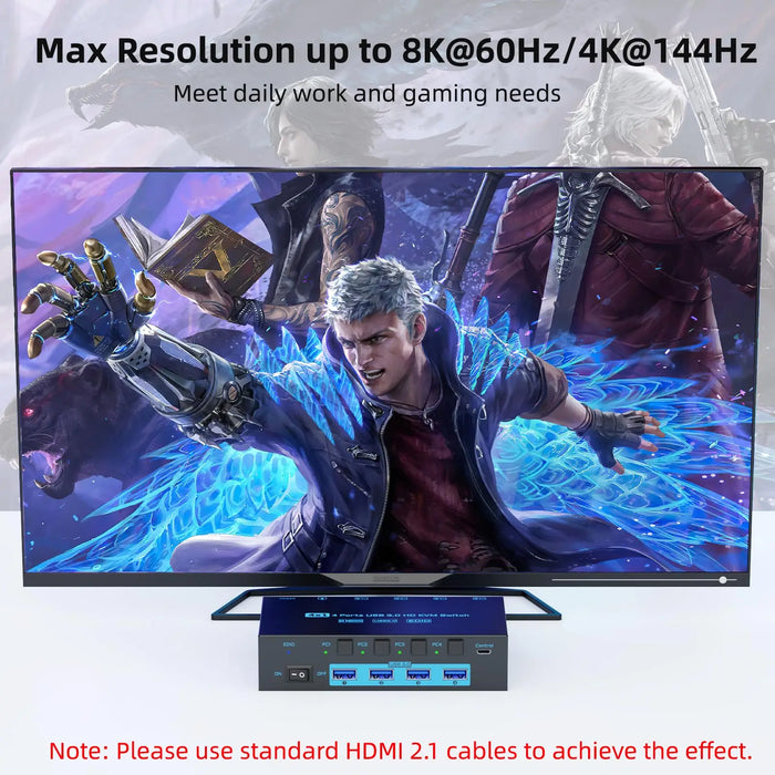 8K / 4K HDMI KVM Switch 4‑Port USB 3.0 — 4‑in‑1 Out with EDID Emulator & Wired Remote