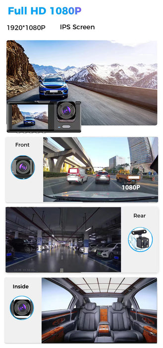 Dash Cam 1080p Full HD with IR Night Vision, 2-inch IPS Screen — 2- or 3-Camera DVR