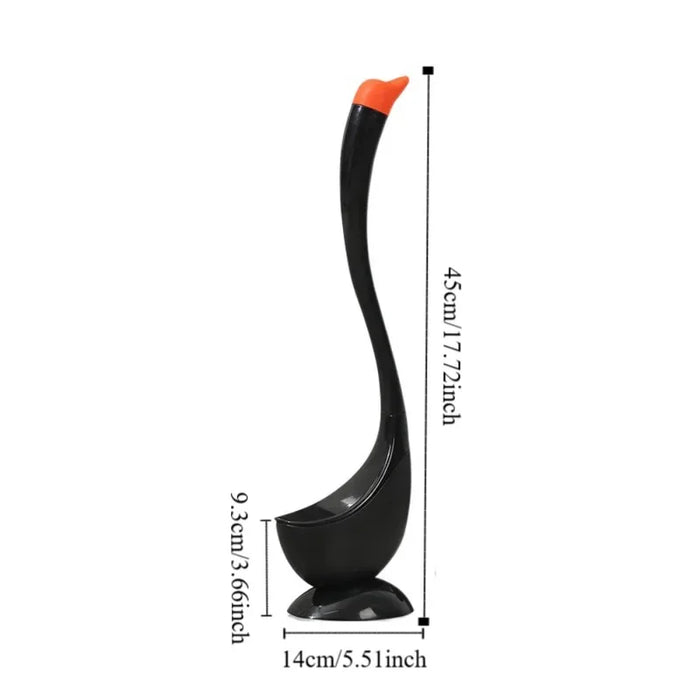 Swan-shaped Long-handle Toilet Brush with Holder — Dense Bristles, ABS (White/Blue/Black)