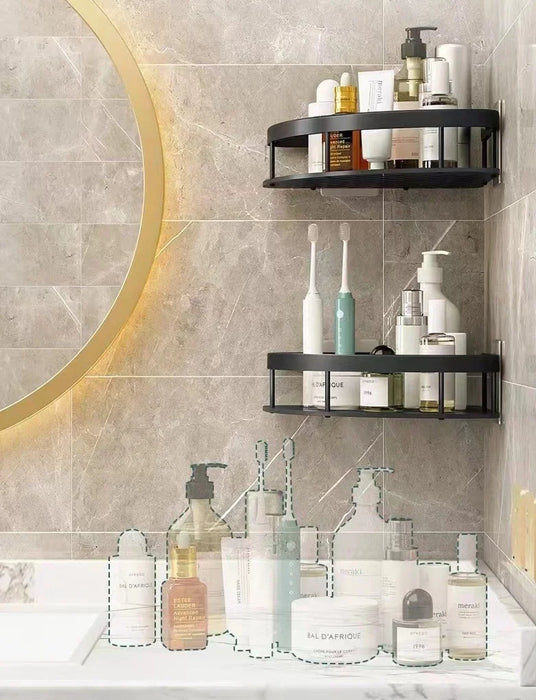 Aluminium Corner Bathroom Shelf – Adhesive Triangle Shampoo Holder (Silver, 2pcs)