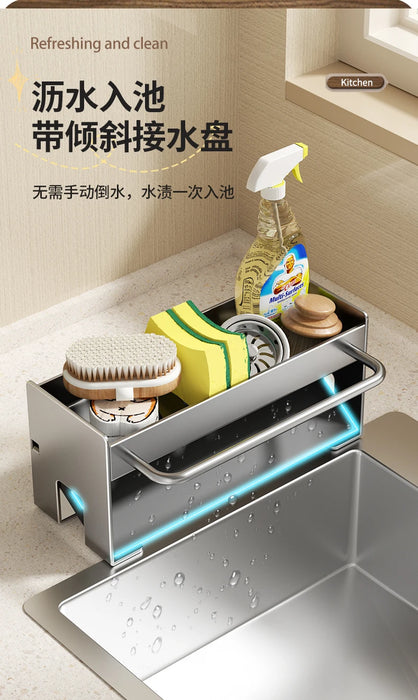Kitchen Sink Stand & Sponge Holder – Metal Dish Drainer Organiser (Grey/White/Black)