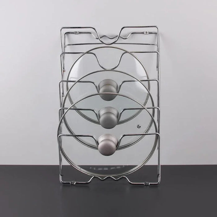 Wall-Mounted Pot Lid Rack — 5-Tier Chrome Pot Lid Holder