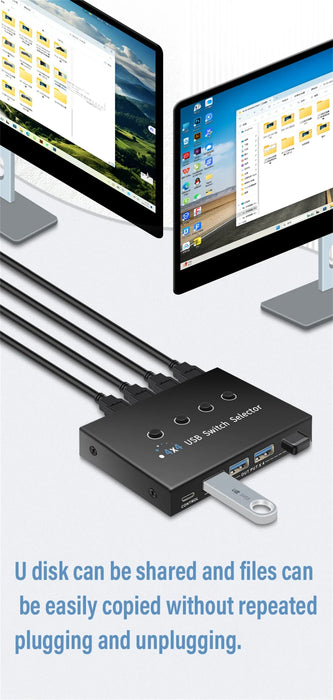 4 In 4 Out KVM USB3.0 Switch Shared Controller Hub Adapter USB2.0 Printer Splitter Switcher for PC Laptop Keyboard Mouse Monitor