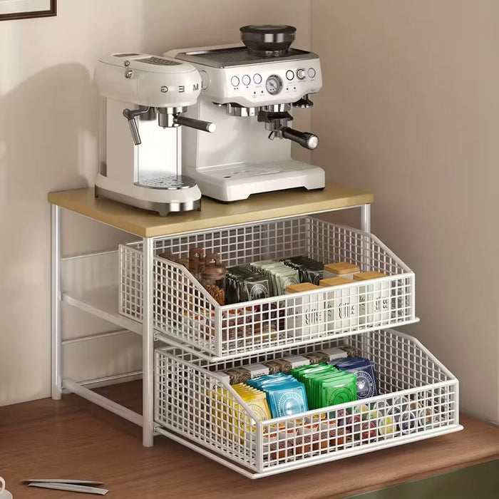 Space-saving Kitchen Countertop Storage Rack with Drawers & Metal Baskets