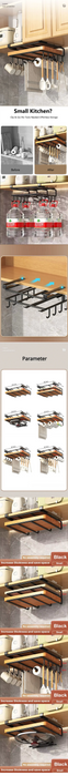Under-Cupboard Steel Kitchen Rack with Hooks — Paper Towel, Cutting Board & Lid Holder