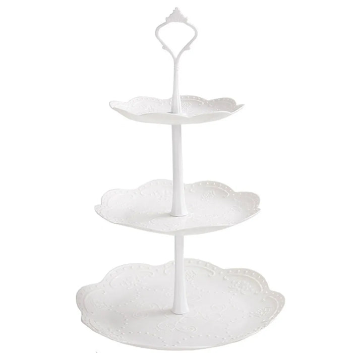 3-Tier White Cupcake & Cake Stand – Plastic Dessert Display Tower