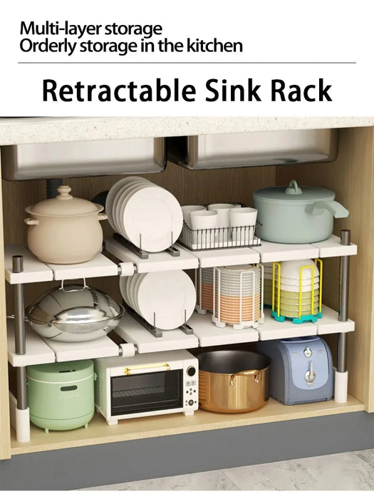 Retractable Under-Sink 2-Layer Cabinet Shelf — Multipurpose Kitchen & Bathroom Organiser