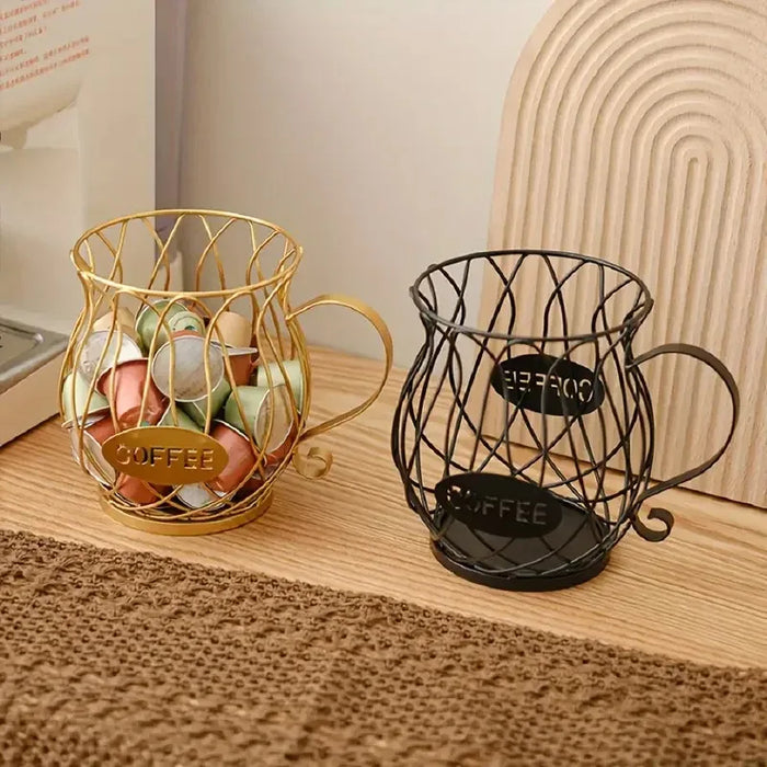 Gold or Black Wire Coffee Pod Organiser Caddy with 'Coffee' Sign — 2026