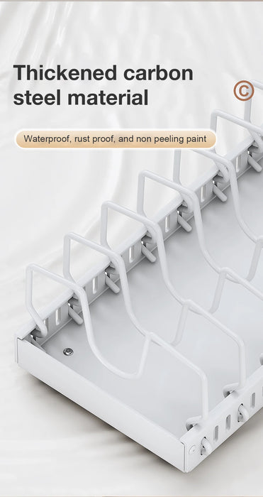 Pull-Out Pots & Pans Organiser — Sliding Lid Holder & 8-Compartment Kitchen Rack (White/Black)