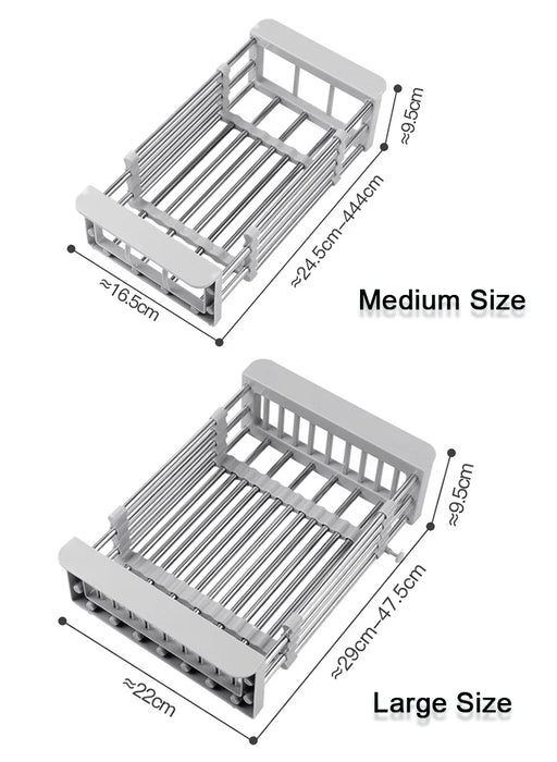 Adjustable Stainless Steel Extension Sink Rack — Foldable Dish & Fruit Drainer