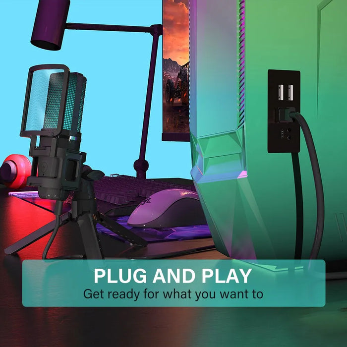 RGB USB Condenser Microphone with Articulated Boom Arm & Tripod for Streaming