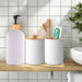 Bathroom Countertop Organiser – Soap Dispenser, Cotton Box & Toothbrush Holder (Plastic & Bamboo)