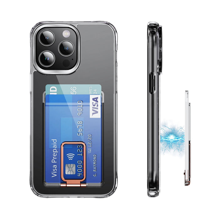 Transparent Magnetic MagSafe Card Wallet with Metal Stand for iPhone