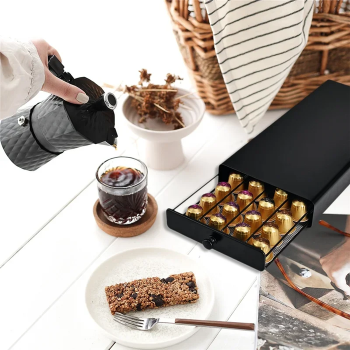 40‑Pod Nespresso Drawer Organiser – Coffee Capsule Storage Rack (Black)