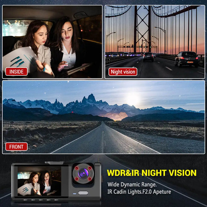 Dashcam 1080p with IR Night Vision, 2" IPS Screen, Loop Recording — 2 or 3 Camera DVR